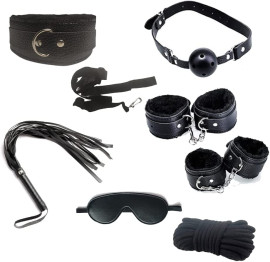 Kit Sadomasoquismo BDSM 7 Peas Erotico Algema Chicote Fetiche Fantasia Bondage Dominatrix