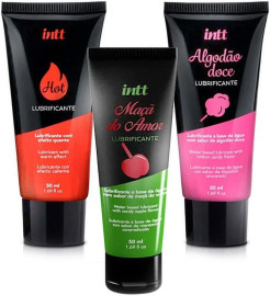 Kit 3 Lubrificantes Gel Intt Hot Morango Esquenta Ma do Amor e Algodo Doce Sabor Base d'gua Deslizante Simulao de Lubrificao Natural 50 ml