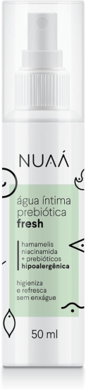 SPRAY DE HIGIENE NTIMA NUA FRESH 50 ML - GUA PREBITICA COM NIACINAMIDA, ALOE VERA E HAMAMELIS.