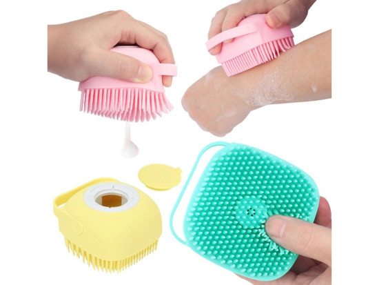 Esponja de Silicone para Banho com Dispenser Shampoo ou Sabonete