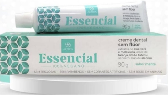 Creme Dental Essencial, sem Flor, 100% Vegano, Sem Triclosan, Sem Parabenos, Sem Corantes Artificiais, Sem Teste em Animais