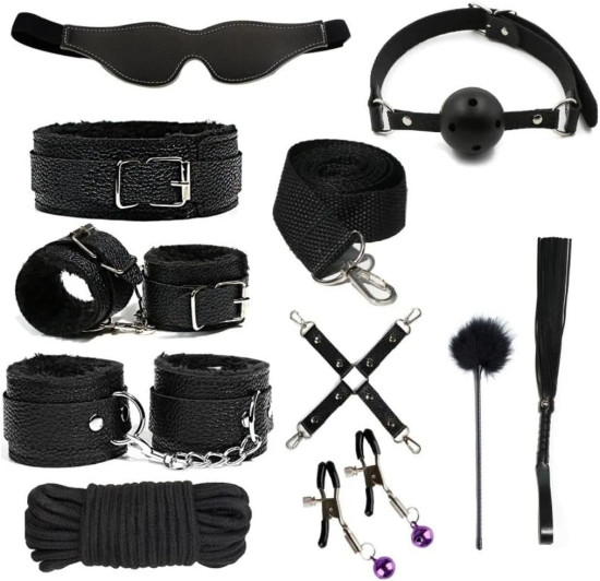 Kit Brinquedos Sexuais Para Casal Algemas, Brinquedos Sexuais para Adultos 10 Peas Ertico (Preto)