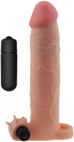 Pleasrue X-Tender Capa Peniana Vibratria Extensora com Veias Realstica e Anel para Escroto - Lovetoy