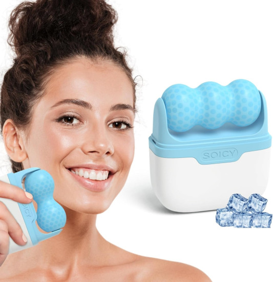 DPGrazzt Rolo de gelo para rosto e olhos, ferramentas de cuidados com a pele 2 em 1, massageador facial para dor muscular inchada, estreita os poros e reduz rugas, rolo de olho corporal com estojo de