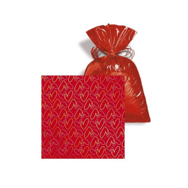 50 Saco Para Presente Metal Fasc�nio Vermelho / Ouro (Cora��o) 15X29Cm