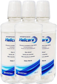 Antissptico Bucal Halicare, Combate Mau Hlito, Sem lcool, Sabor Menta, 3 Unidades de 300ml
