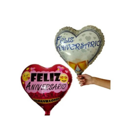 Bal�o Feliz Anivers�rio Em Formato De Cora��o 46Cm