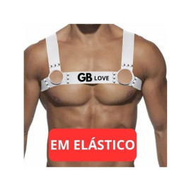 Harness Masculina Em El�stico Branco Com Argolas