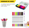 Caneta Brush Pen Kit 24 Cores 2 em 1, Pontas Pincel e Fina, Canetinha Dupla para Lettering, Escolar, Colorir, Desenho