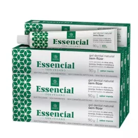 Kit 10x Gel Dental Essencial Akmos Sem Fl�or 90g Vegano Melaleuca e Aloe Vera - Sabor Menta