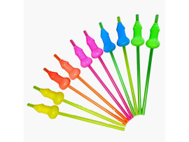 Canudinhos Er�ticos em Formato de P�nis Neon Black (Pacote com 10 unidades) - Importado