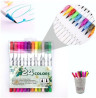 Caneta Brush Pen Kit 24 Cores 2 em 1, Pontas Pincel e Fina, Canetinha Dupla para Lettering, Escolar, Colorir, Desenho