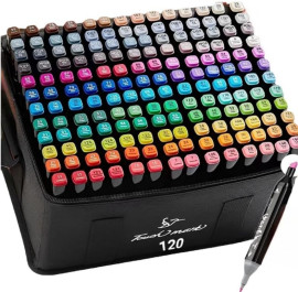 Canetinha Ponta Dupla para Colorir Kit Estojo de Canetas Escolar Marcador Coloridas Permanente Duas Pontas (120 Cores)