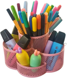 Organizador Porta Caneta Lpis Clips Giratrio 7 Divisrias Em Metal Aramado - Flor Color (Rosa)