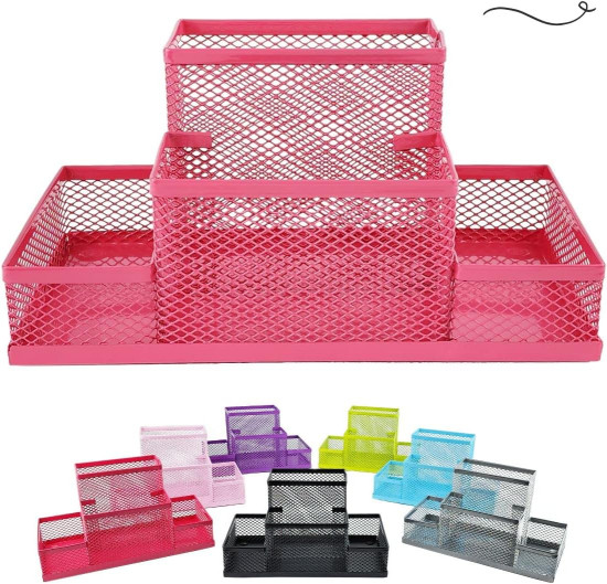 Kit Organizador Porta Caneta Porta Treco Porta Lapis Organizador de Mesa Escritrio Home Office (ROSA)