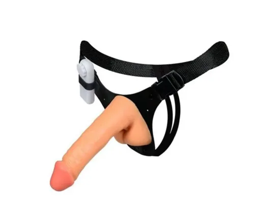 CINTA COM PR�TESE COM ESCROTO E VIBRO 16,5 X 4 CM - �XTASE