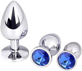 Plug Silver Metal Trainer Kit, adequado para iniciantes, 3 peas/set - Light Blue Heart Diamond Trainer Kit plug anais feminino grande