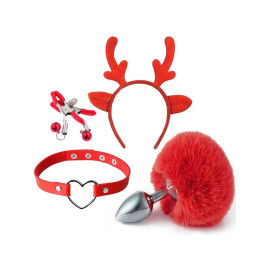 Kit Plug Pompom, Tiara De Orelhas, Grampos Para Os Seios E Gargantilha0,123