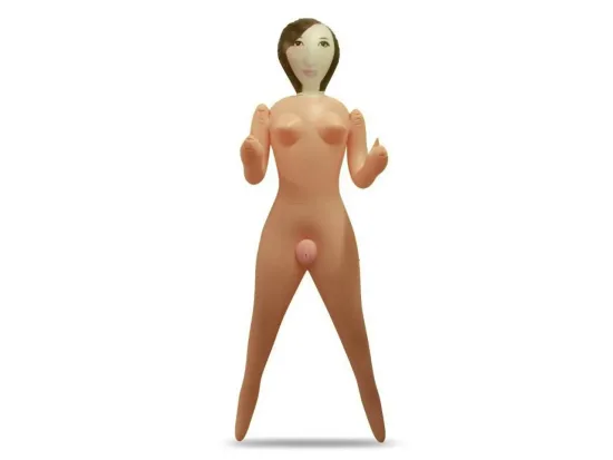 Boneca infl�vel com rosto em 3D (vagina/anus em CyberSkin, vibra/geme e acompanha bomba para inflar)