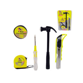 Conjunto Kit Ferramentas 5 Peas (Trena, Martelo, Fita Isolante, Chave, Estilete)