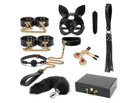 Kit Maleta Sado de Luxo com 1 Bullet - Algema, Tornozeleira com Corrente, Venda e Chicote / Rabo de raposa - SI