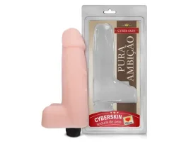 Pr�tese 18 x 5 cm com escroto e vibrador interno em cyber skin - Sexy Fantasy
