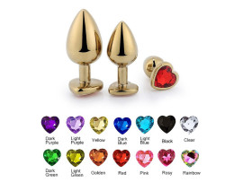 Plug de Metal Dourado com Joia em Formato de Cora��o Tamanho Pequeno (7,2 cm)