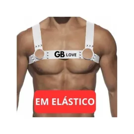 Harness Masculina Em El�stico Branco Com Argolas