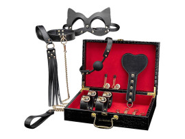 kit Maleta Sado de Luxo com Preto - Algema, Tornozeleira com Corrente,Venda e Chicote - SI