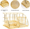KAAKOW Organizador de mesa dourado e acessrios de escritrio, grampeador, suporte de caneta, suporte de telefone, tesoura, caneta, rgua, 30 clipes de papel, 22 clipes de fichrio, 20 tachinhas e