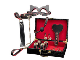 Kit Maleta Sado de Luxo com Vermelho - Algema, Tornozeleira com Corrente,Venda e Chicote