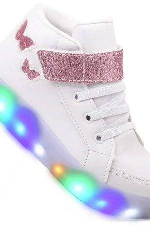 Tenis Feminino Infantil Botinha Borboleta De Led Meninas Cano Alto com Luzinha Linkito
