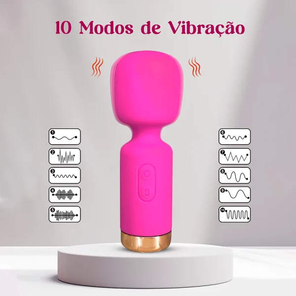 Vibrador Varinha Mágica mini Recarregável 10 modos de vibração Toque Macio ZDB-07