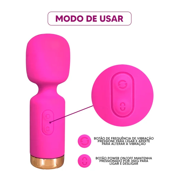Vibrador Varinha Mágica mini Recarregável 10 modos de vibração Toque Macio ZDB-07 - Imagem 5