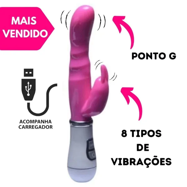 Vibrador RECARREGÁVEL Formato de Coelho Ponto G com Estimulador de Clitoris ZDB-45B - Imagem 5