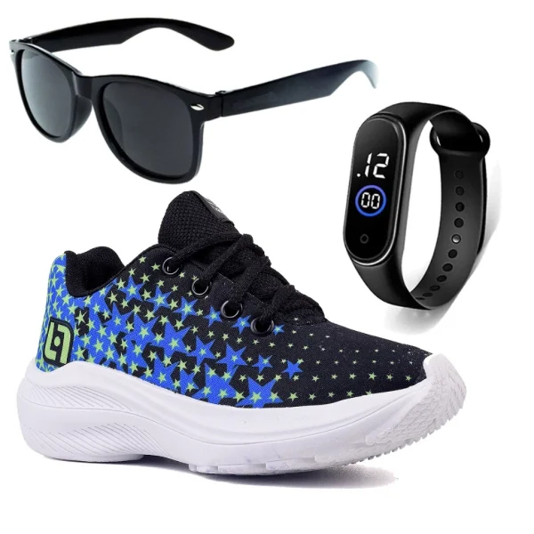 Tenis Infantil Meninos Casual Preto Preto + Óculos e Relógio Junix - Imagem 3