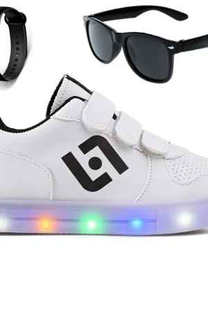 Tenis Infantil De Led Casual Escolar Sapatenis Meninos Street Calce Facil + Oculos Relogio