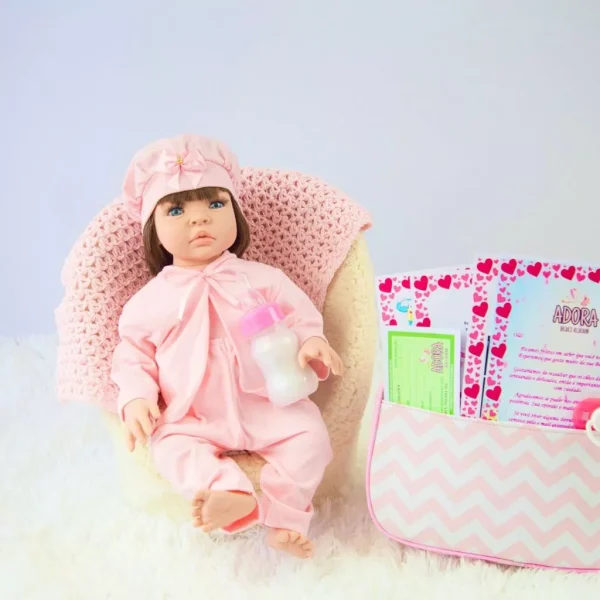 Bebê Reborn Realista Boneca Silicone Pode dar Banho Com Bolsa de Maternidade - Imagem 7