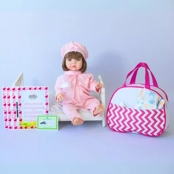 Bebê Reborn Realista Boneca Silicone Pode dar Banho Com Bolsa de Maternidade - Imagem 2