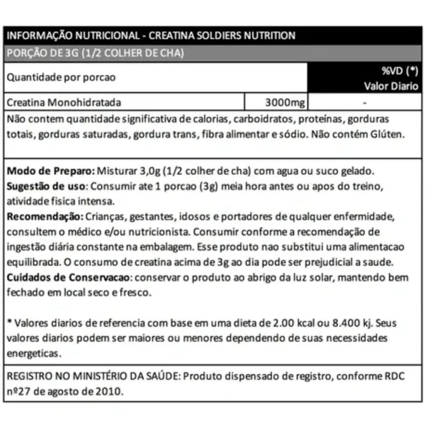 Creatina Monohidratada Pote 300g - 100% Pura Importada - Soldiers Nutrition - Imagem 2