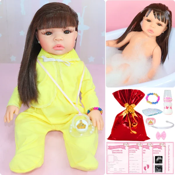 Bebe Reborn Boneca Menina Silicone Realista Com Enxoval 20 Itens - Imagem 4