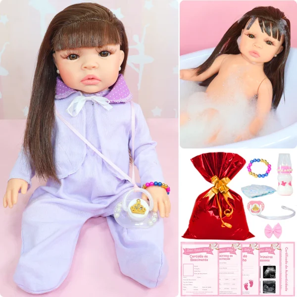 Bebe Reborn Boneca Menina Silicone Realista Com Enxoval 20 Itens - Imagem 3