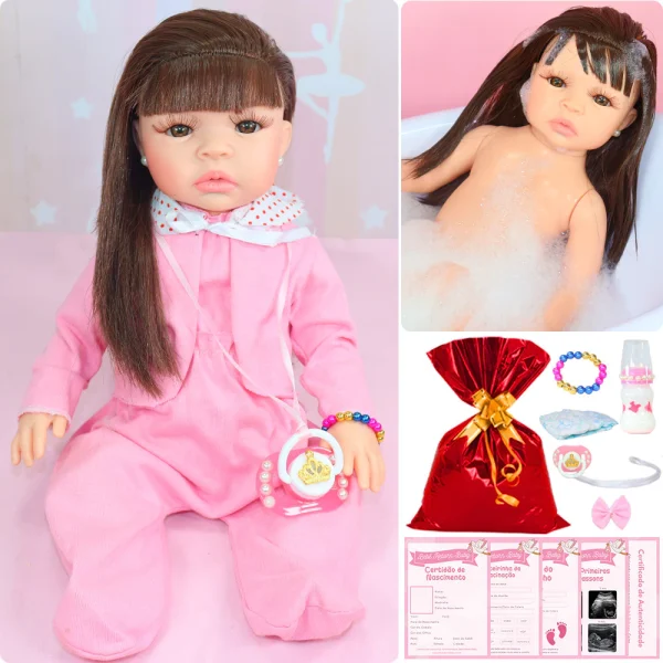 Bebe Reborn Boneca Menina Silicone Realista Com Enxoval 20 Itens