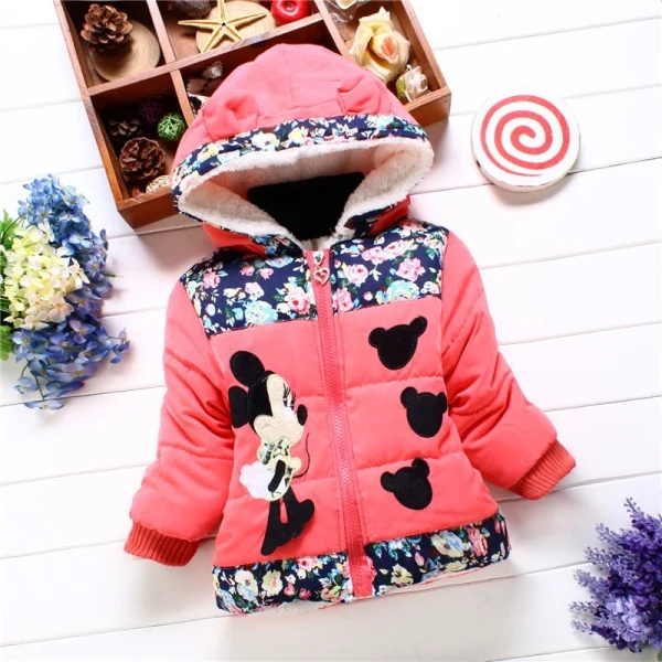 2023 Inverno Nova Menina Minnie Mickey Mouse Bordado Casaco Acolchoado E Quente Para Crianças - Imagem 5