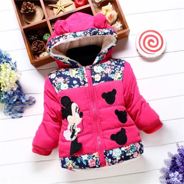 2023 Inverno Nova Menina Minnie Mickey Mouse Bordado Casaco Acolchoado E Quente Para Crianças