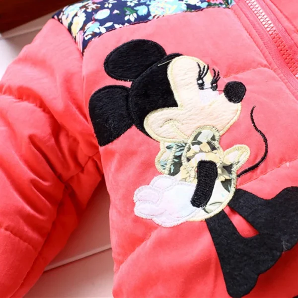 2023 Inverno Nova Menina Minnie Mickey Mouse Bordado Casaco Acolchoado E Quente Para Crianças - Imagem 9