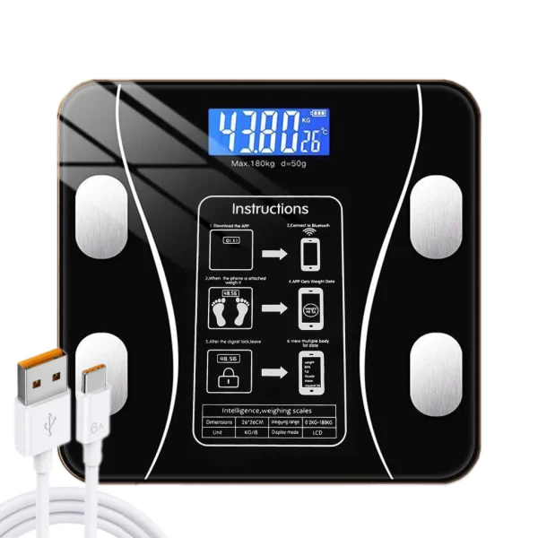 [USB Recarregável] Balança De Bioimpedância Corporal Digital Com Bluetooth 180Kg Pilhas Inclusa Preto cor Branco - Imagem 12