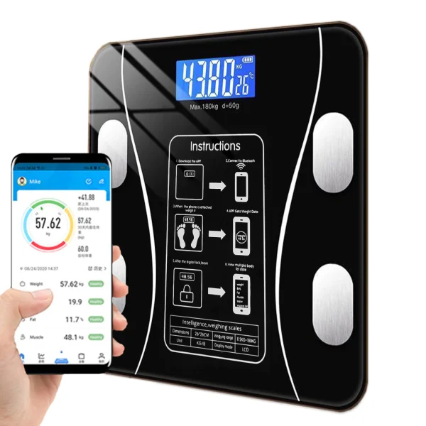 [USB Recarregável] Balança De Bioimpedância Corporal Digital Com Bluetooth 180Kg Pilhas Inclusa Preto cor Branco - Imagem 7