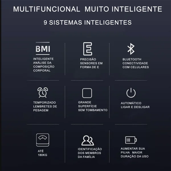 [USB Recarregável] Balança De Bioimpedância Corporal Digital Com Bluetooth 180Kg Pilhas Inclusa Preto cor Branco - Imagem 14