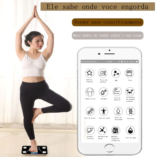 [USB Recarregável] Balança De Bioimpedância Corporal Digital Com Bluetooth 180Kg Pilhas Inclusa Preto cor Branco - Imagem 13